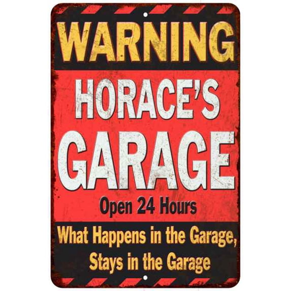 HORACE'S Garage Warning Man Cave Wall Decor 12 x 18 Matte Finish Metal 112180030347