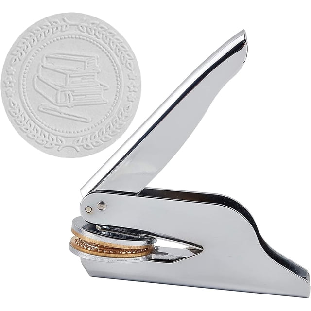 Book Wreath Library Embosser Seal Stamp Stainless Steel Hand Held Books Embossing Sealing Stamp Teacher Ex Libris Notary for Official Graducation Book Lovers Gift Envelopes Napkins Paper