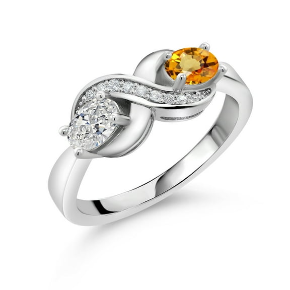 Gem Stone King 925 Sterling Silver Lab Grown Diamond and Yellow Sapphire and White Created Sapphire Infinity Promise Ring for Women | 1.11 Cttw | Oval 6X4MM | Gemstone April Birthstone | Size 7