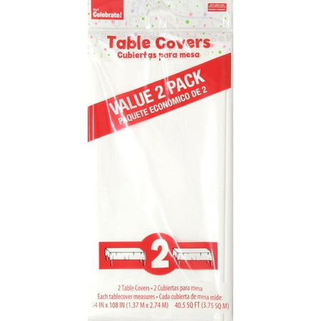 Way to Celebrate Plastic Tablecovers, White, 2 Count