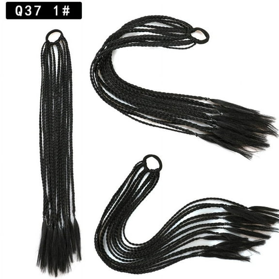 XmhyTop 2Pcs Soft Synthetic Braided Ponytail Extensions, Textured Braided Styles, Natural-Look Hairpiece, Adjustable Fashion Accessory for Women's Daily Wear，Jet Black