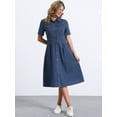 thumbnail image 4 of DARING DIVA Denim Collared Short Sleeve A-Line Midi Dress L Dark Blue, 4 of 6