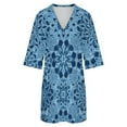 thumbnail image 5 of Blue Floral Kaleidoscope Pattern Womens Dress With Pockets Summer V Neck 3/4 Sleeve Dress Plus Size Loose Dress, 5 of 7