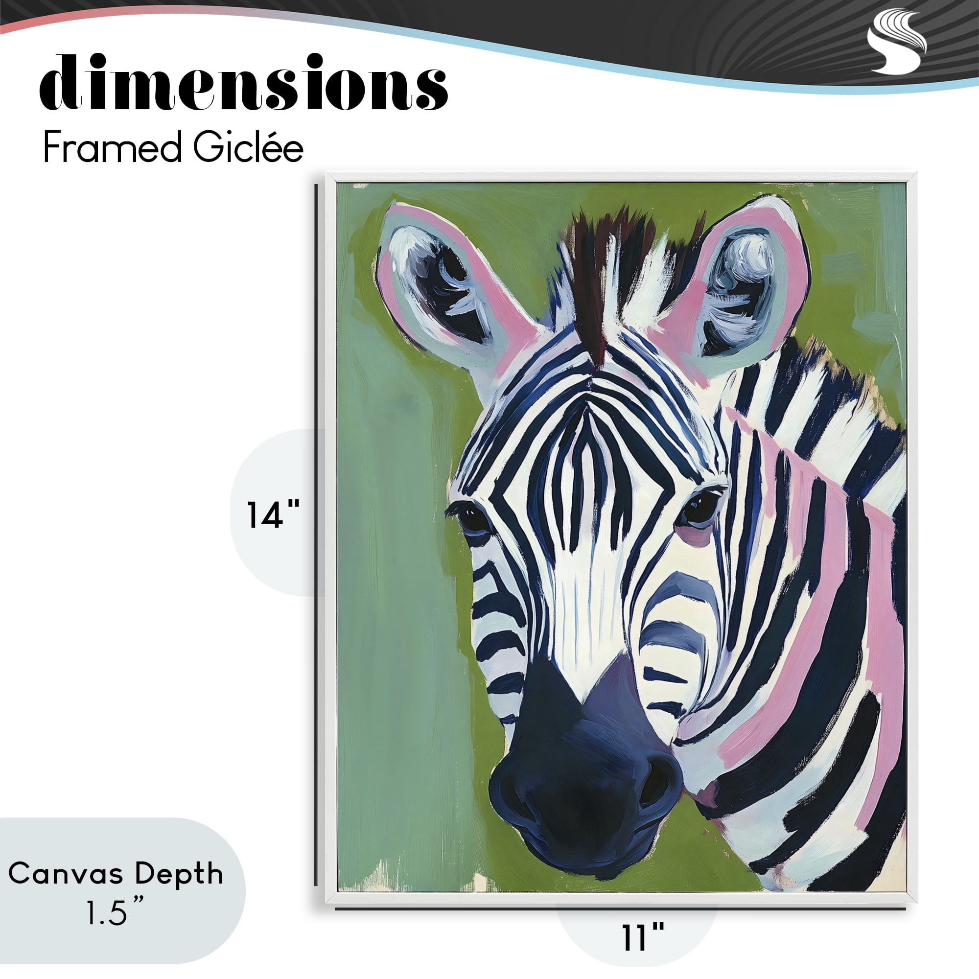 Stupell Industries Funky Zebra over Green White Framed Giclee Art, design by The Prints Vibe