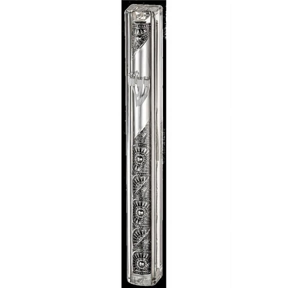Art Judaica 23610 12 cm Transparent Plastic Mezuzah with Rubber Cork with Letter Shin & Plaque