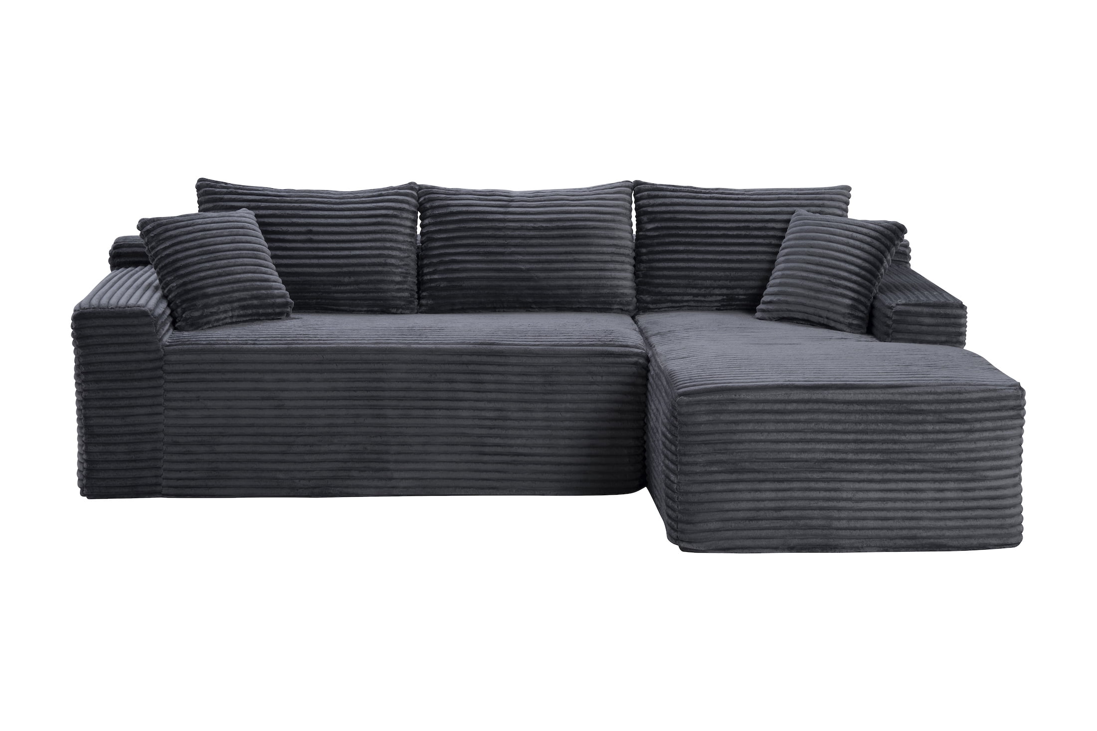 Xiweot 95" Cloud Sectional Sofa Deep Seat Boneless Couch L-Shaped Modular Couch, Modern Right Chaise Corduroy Upholstered Sofa with Side Pockets for Living Room, Gray