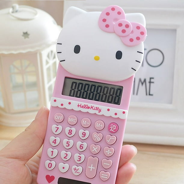Calculadora Solar de Hello Kitty con dígitos, calculadora transparente con espejo, calculadora estacionaria, calculadora Kawaii, regalo de aprendizaje