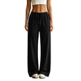 thumbnail image 3 of Nestiefly Baggy Sweatpants for Women Fleece Wide Leg Low Rise Drawstring Pants Elastic Waist Fall Winter Joggers Sweat Shirts Black L, 3 of 10
