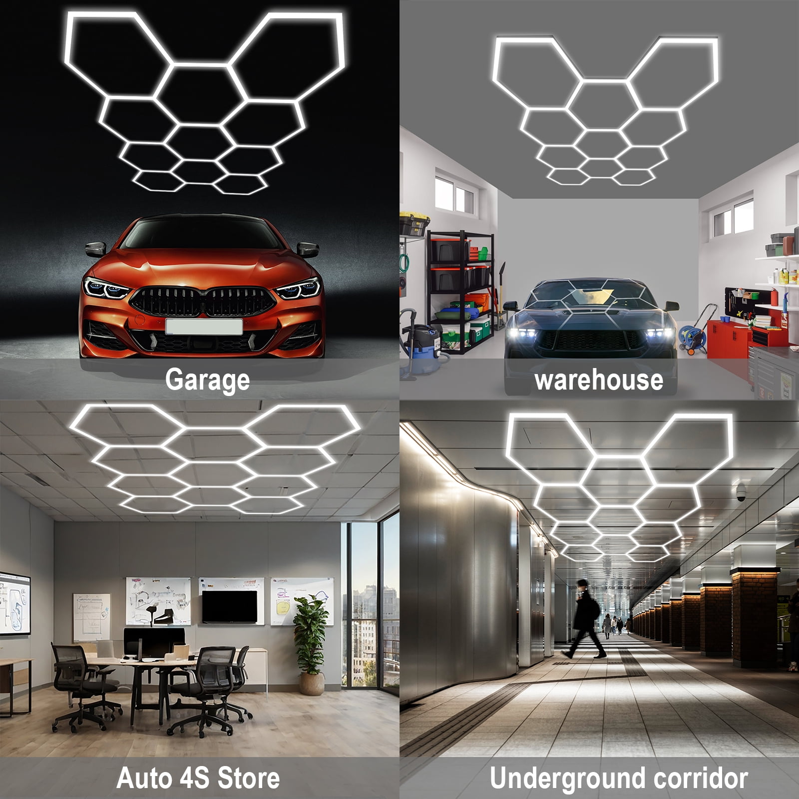 11 Grids Hexagon LED Lights Garage LED Lighting Workshop Retail Showroom 6500K