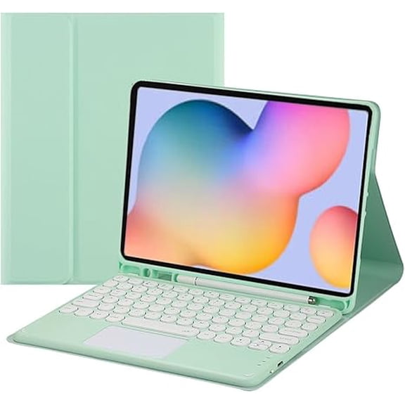 Touch Keyboard Case for Samsung Galaxy Tab S6 Lite 10.4 Inch 2024/2022/2020 Model (SM-P620/P625/P613/P619/P610/P615), with Pencil Holder - Magnetically Detachable Touch Bluetooth Keyboard (Green)