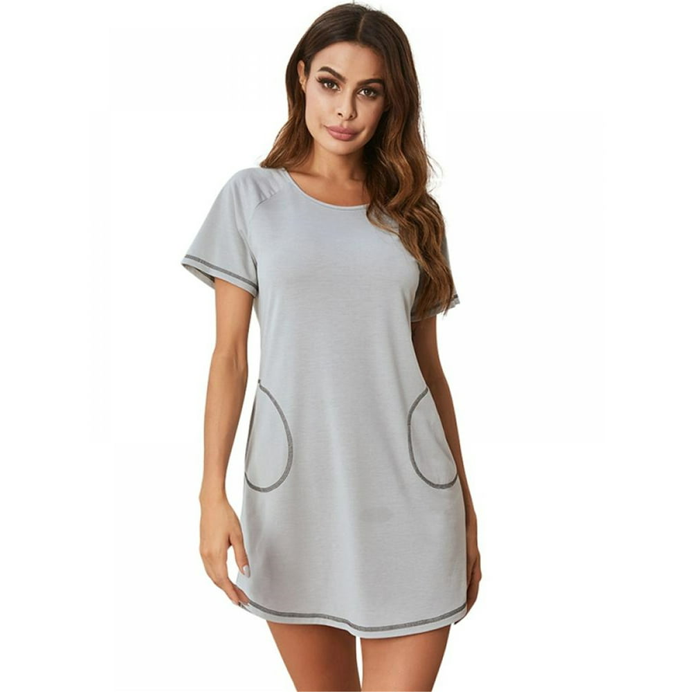 Topwoner Topwoner Womens Plus Size Nightgown Short Sleeve Sleepwear Round Neck Nightshirt 