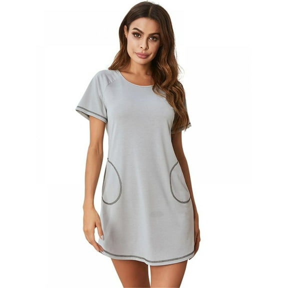 TOPWONER Women's Plus Size Nightgown Short Sleeve Sleepwear Round Neck Nightshirt with Pockets