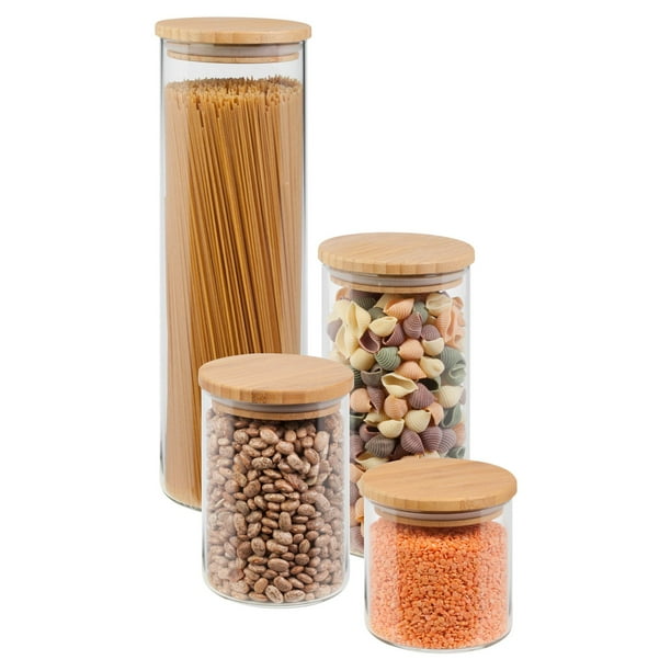 Mainstays 4Piece Glass Kitchen Canister Set with Bamboo Lids Walmart