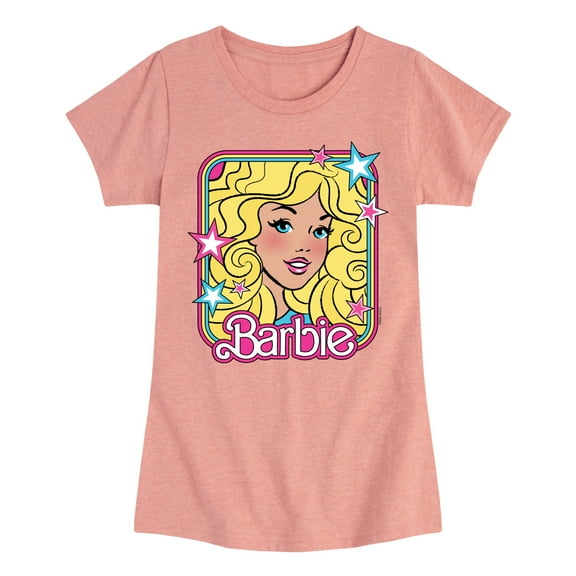 Barbie - Barbie 70S Face Stars - Girls Fitted Short Sleeve Graphic T-Shirt