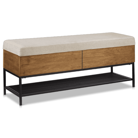 Bouclair Taupe Fabric Wood and Metal Storage Bench with Shoe Rack