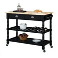 thumbnail image 3 of French Country Three-Tier Butcher Block Kitchen Cart with Drawers in Black Wood, 3 of 10