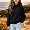 thumbnail image 2 of Falkdiz Long Sleeve Shirts for Girls Waffle Winter Tops Loose School Outdoor Solid Color Party Girls Pullover Crew Neck , Black , Size: 5-6 Years, 2 of 6
