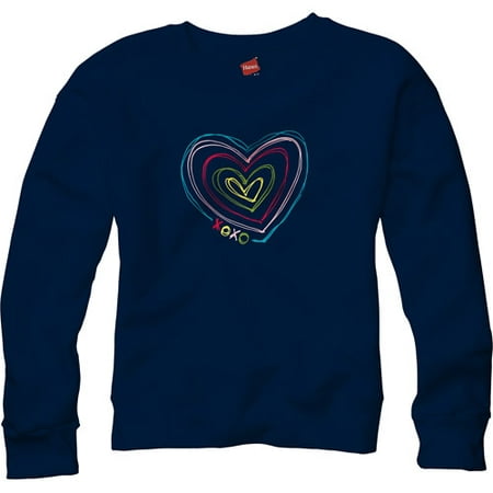 Hanes - Girls' Graphic Fleece Long-Sleeve Crew Sweatshirt