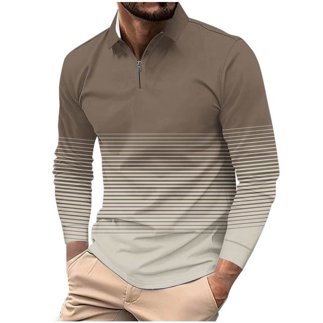 Kalauyu Mens Quarter Zip Shirt Long Sleeve Color Block T Shirts for Men Lightweight Casual Striped Golf Polos