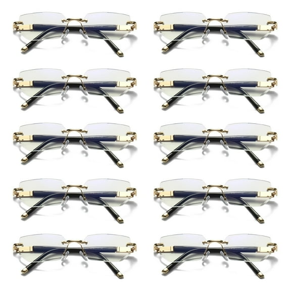 10 Pairs Mens Diamond Shape Rimless Blue Light Blocking Reading Glasses Metal Readers  0.75