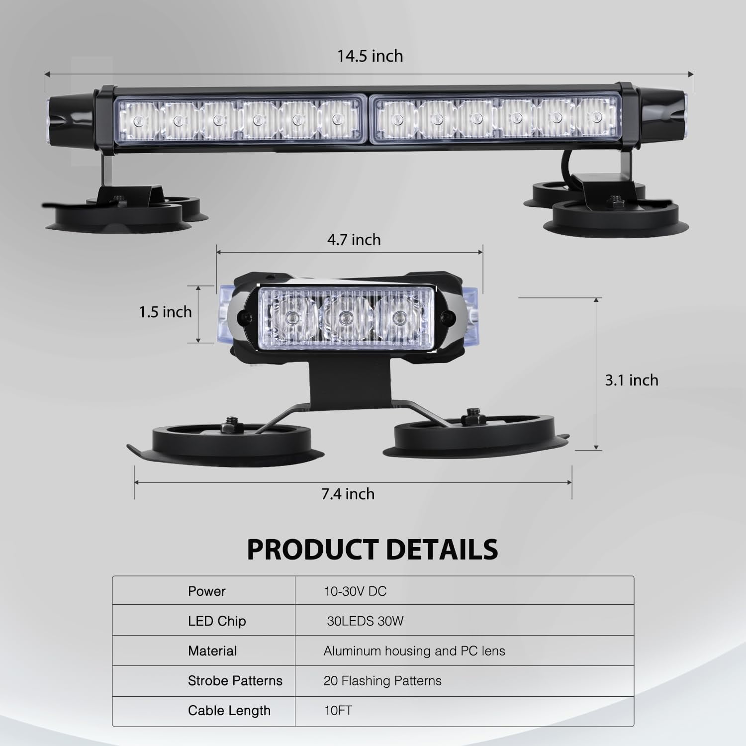 Nilight 14.5" 30LED Strobe Light Bar Double Side Rooftop Emergency Flashing Lights Red Blue Safety Warning Hazard Light Bars with Magnetic Base for Trucks Pickup