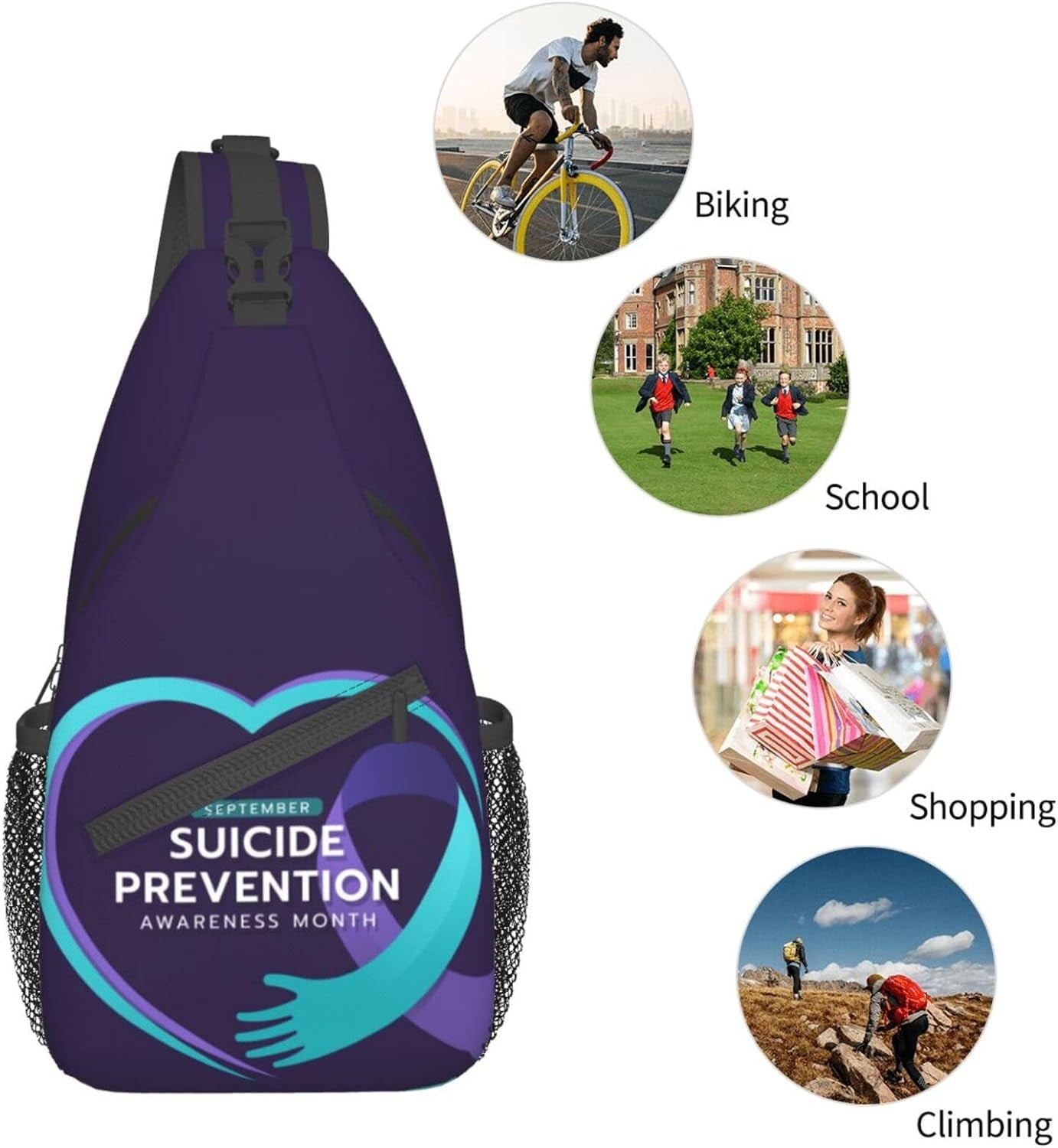 Suicide Prevention Awareness Sling Bag Crossbody Hiking Travel Chest Bags Backpack Shoulder Daypack for Women Men