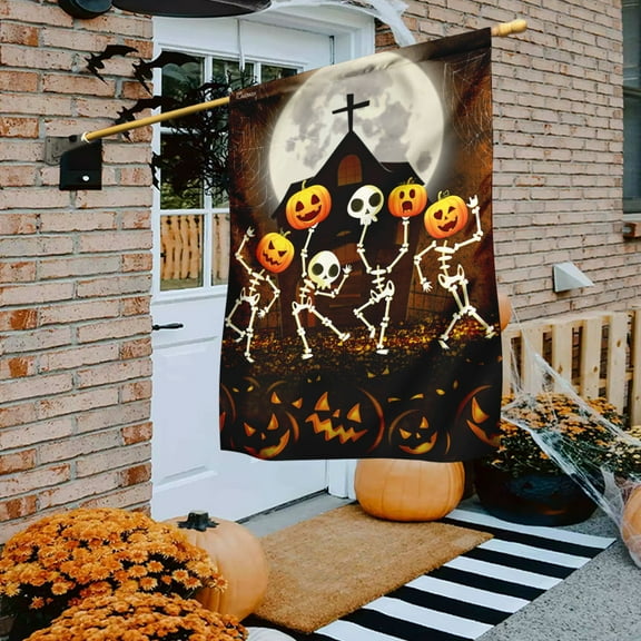 Flagwix Halloween Flag, Skeleton Pumpkin Halloween Decoration, Fall Decor, Outdoor Canvas Double-sided Printed Flag 30x40 House Flag