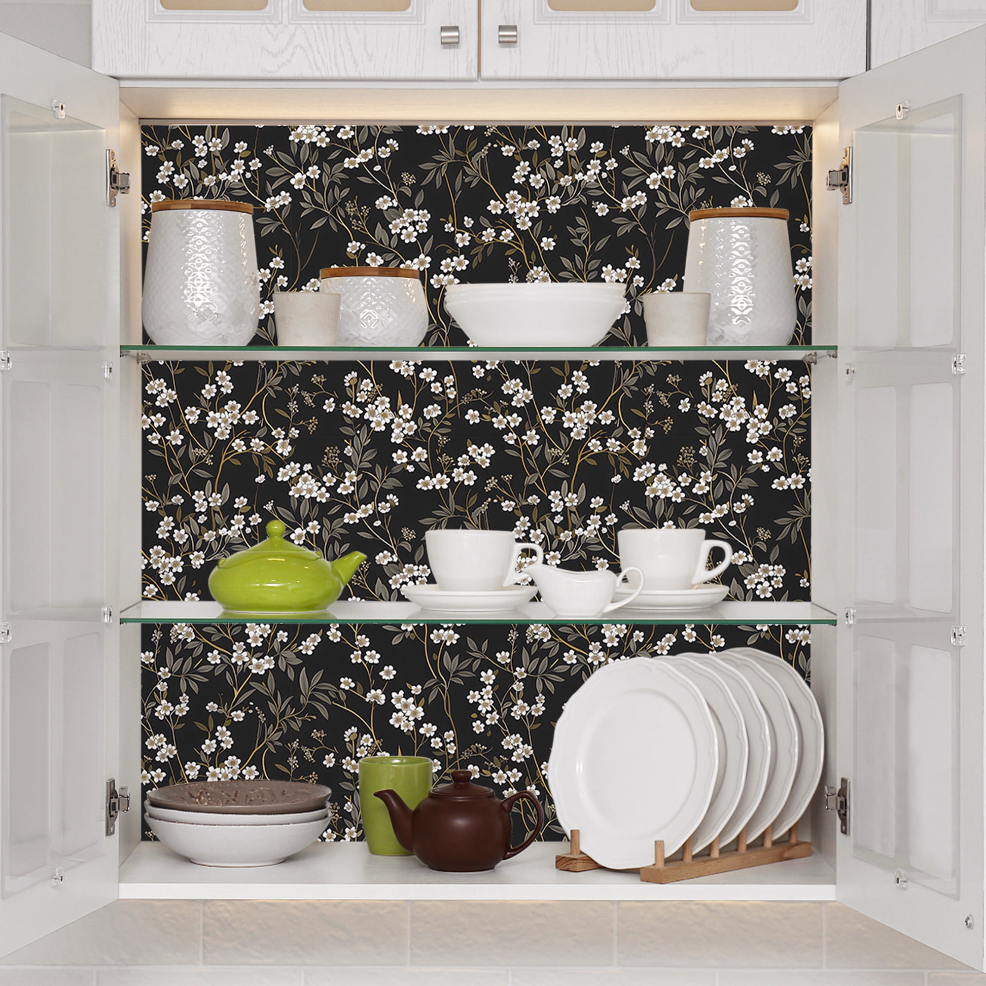 (4 pack) UMIGGEE Floral Wallpaper Peel and Stick Flower Black Wall Paper Self Adhesive Wallpaper 17.7-in x 118-in Contact Paper Removable Wallpaper for Home Decor Wall Covering Old Furniture Renovation