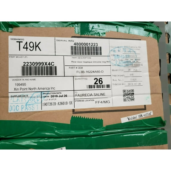 SEBANGO T49K REAR DOOR APPLIQUE CHROME RING RH FL3B-16224A60-D (26 PC CASE)