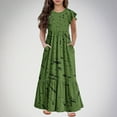 thumbnail image 2 of Zwiiyzr 6-12Y Girl's Summer Dresses Ruffle Sleeve Tiered Swing Midi Dress Floral Casual Swing Sundress with Pockets Olive Green, 2 of 7