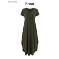 thumbnail image 4 of BadPiggies Short Sleeve Loose Maxi Dress with Pockets, Plain Casual Ankle Length Long Dress V Neck Summer T-Shirt Dress (L, Army Green), 4 of 8