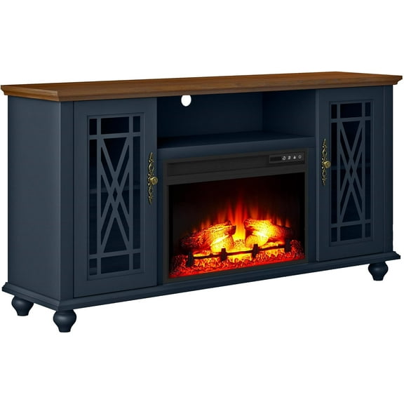 Elegant 61" TV Stand with Fireplace - Navy