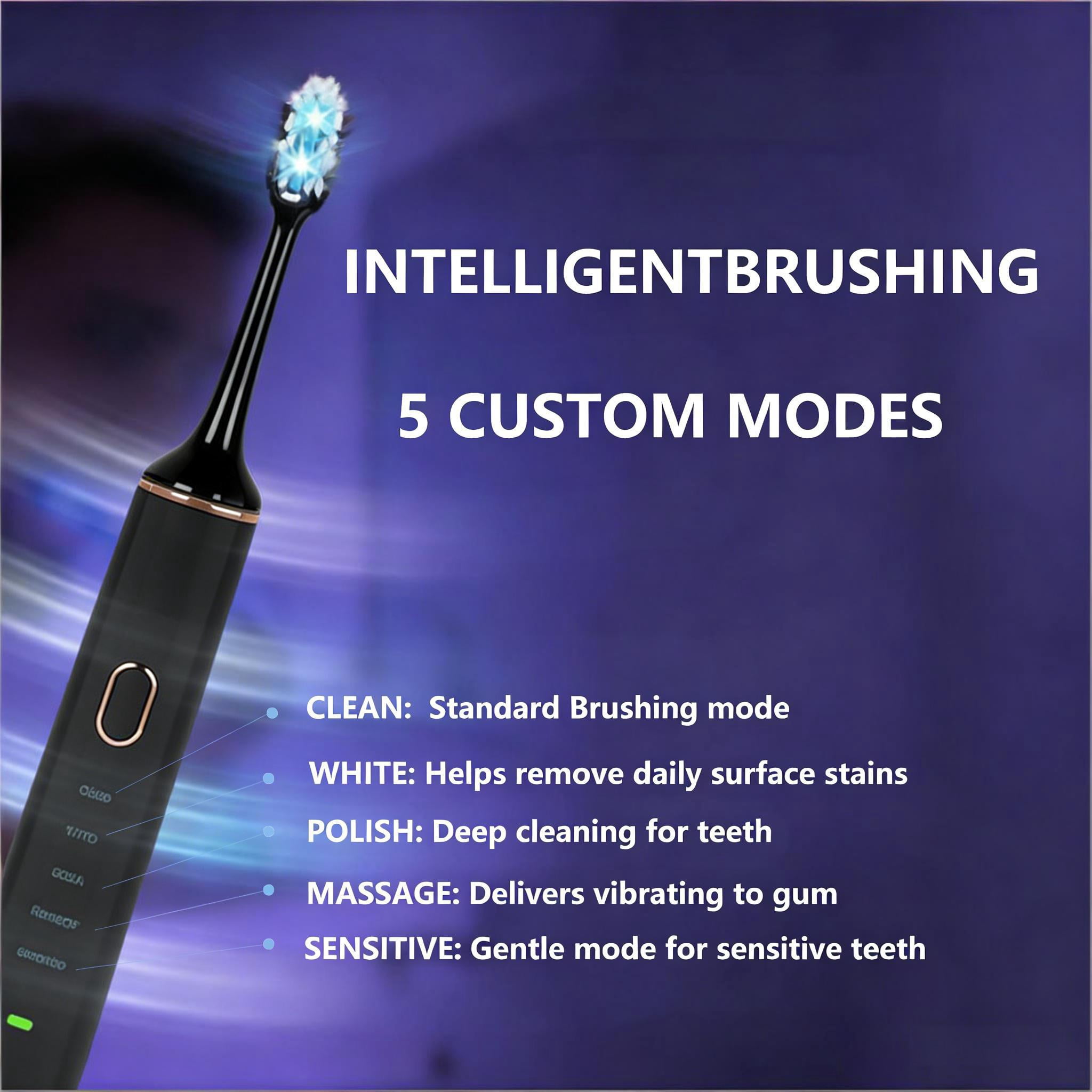 Triple Whitening Sonic Toothbrush and PAP+ Toothpaste Kit | 8 Blue LED | 5 Modes | IPX7 Waterproof | 50-Day Battery | Wireless Charging | Black