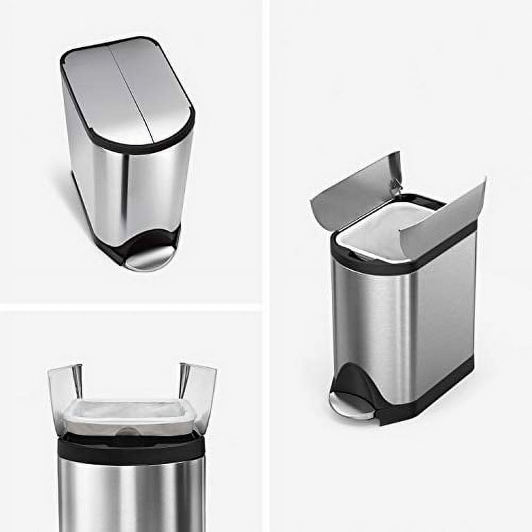 simplehuman CW2042 2.6 Gallon / 10 Liter White Stainless Steel Rectangular  Butterfly Step-On Trash Can
