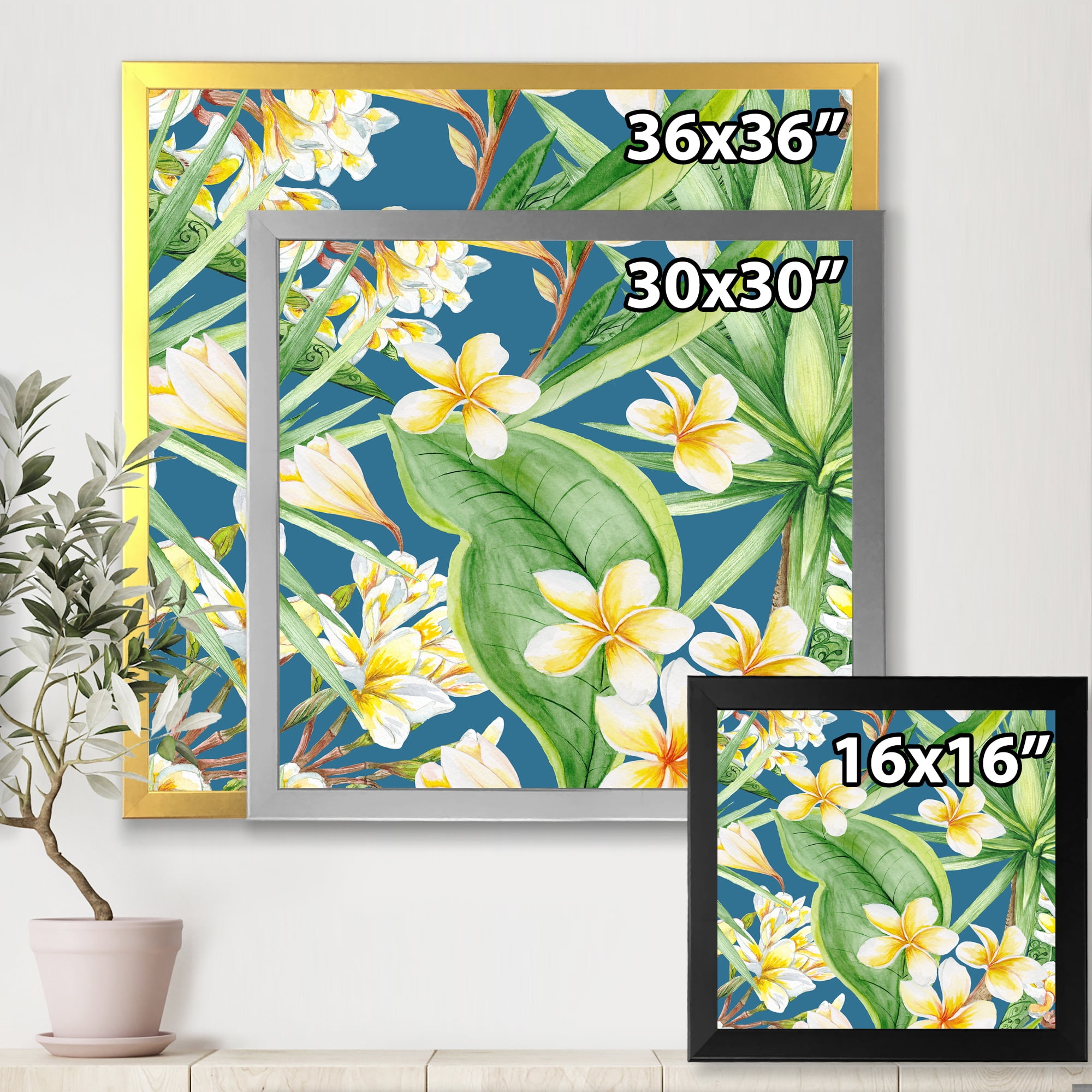 Designart 'Yellow Flowers and Tropical Foliage XV' Modern Framed Art Print
