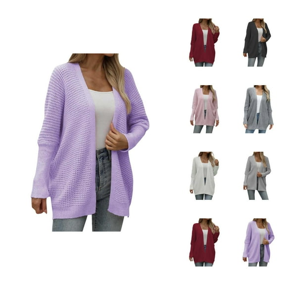 Knitted Cardigan Sweater Open Front Long Sleeve Soft Comfortable Loose Fit Pure Color Outwear Cozy Fall Winter Fashion Top Cardigan Sweaters for Women