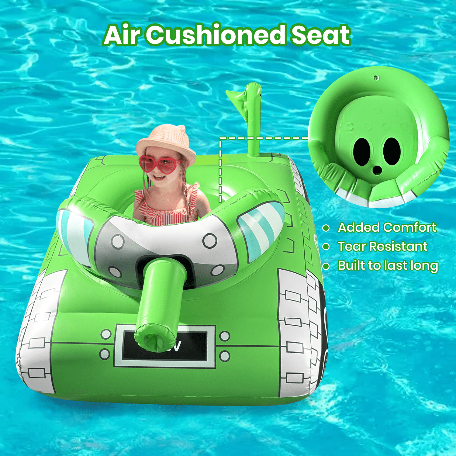 GVDV Inflatable Tank Pool Float for Adults & Kids, 61" x 44" Ride-On Float with Water Squirt Guns, Ideal for Summer Beach & Pool Party Water Battle Games