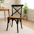 thumbnail image 3 of 2xhome Black Mid Century Farmhouse Cross Back Chair With X Back Assembled Solid Real Wooden Frame Antique Style Dining Chair Side Armless Accent Chair Woven Kitchen Task Work Desk, Set of 1, 1 piece, 3 of 11