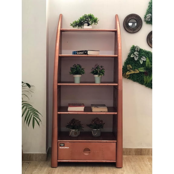 NauticalMart Vintage Copper Designer Aviator Aluminium Open Bookshelf Home Decor funiture (78 Inches)