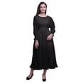 thumbnail image 1 of Bimba Geometric Ladies Bishop Sleeve Round Neck Ruffle Maxi Smocked WaistDress-Small, 1 of 5
