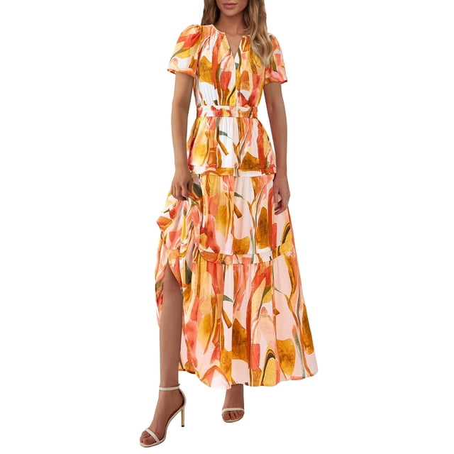 Vestido largo PRETTYGARDEN para mujer, estilo bohemio, verano 2025, con estampado floral