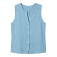 thumbnail image 3 of cocolona Summer Linen Tank Tops for Women Crew Neck Sleeveless Button Shirts Trendy Casual Solid Color Blouses, 3 of 5