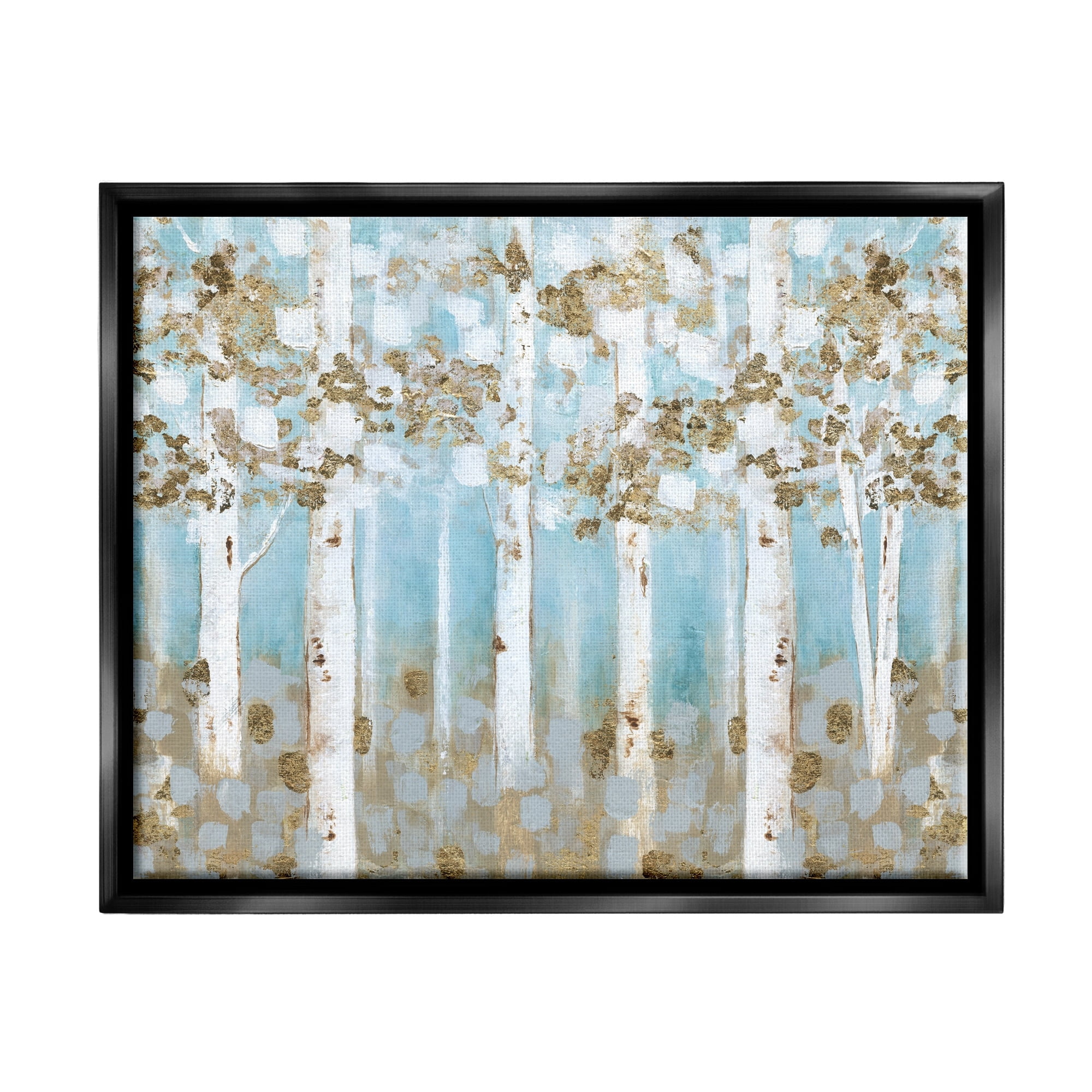 Stupell Industries Spring Birch Tree Forest Soft Blue Contemporary Landscape Jet Black Framed Floating Canvas Wall Art, 24x30, by Janet Tava