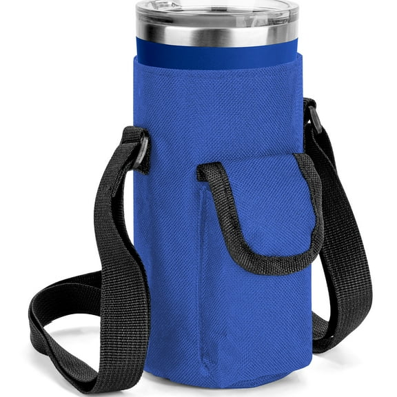 Linkidea Tumbler Carrier with Strap Compatible with YETI Rambler Tumbler 20oz, IRON °FLASK Classic Tumbler 2.0 20/24oz, Coffee Mug Sling Bag Holder, Shoulder Strap with Pocket, Blue