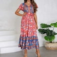 thumbnail image 1 of SMihono Robe Maxi Bohème d'Été pour Femmes Grande Taille Mode Décontractée Printemps et Été Imprimé Floral Manches Courtes Col en V Robe de Plage, 1 of 9