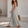 thumbnail image 5 of LEAVINGSUO Summer Dresses For Women Round Neck Thin Spaghetti Straps Sleeveless Skirt Solid Loose Casual Maxi Dress Gray XXL, 5 of 5