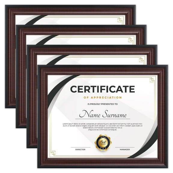 Toner Depot 4-Count 8.5 x 11 Wood and Glass Brown Picture Frames