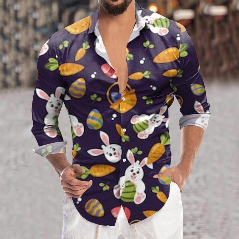 Mens Easter T Shirts Fashion Digital 3D Printed Long Sleeve Lapel Button Down Mens Clothing,Dark Blue,L - Walmart.com Mens Easter T Shirts Fashion Digital 3D Printed Long Sleeve Lapel Button Down Mens Clothing,Dark Blue,L - Walmart.com