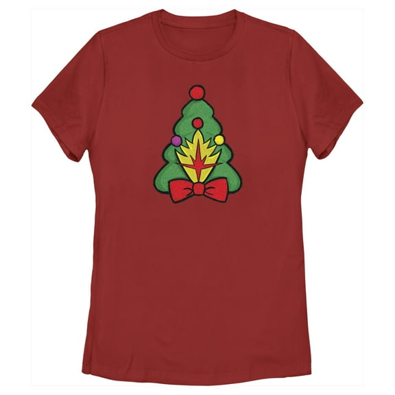 Women's Guardians of the Galaxy Holiday Special Shield Christmas Tree Graphic Tee Red X Large