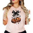 thumbnail image 3 of Halloween Jack-O-Lantern Pumpkin With Black Bow Shirt for Women, Teens & Girls Spooky Season Tee Peach Shirt Adult 2XL, 3 of 4